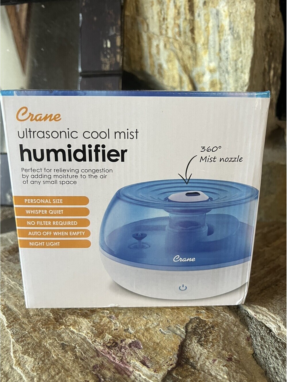 New Crane Personal 0.2 Gal. Ultrasonic Cool Mist Humidifier Blue White.